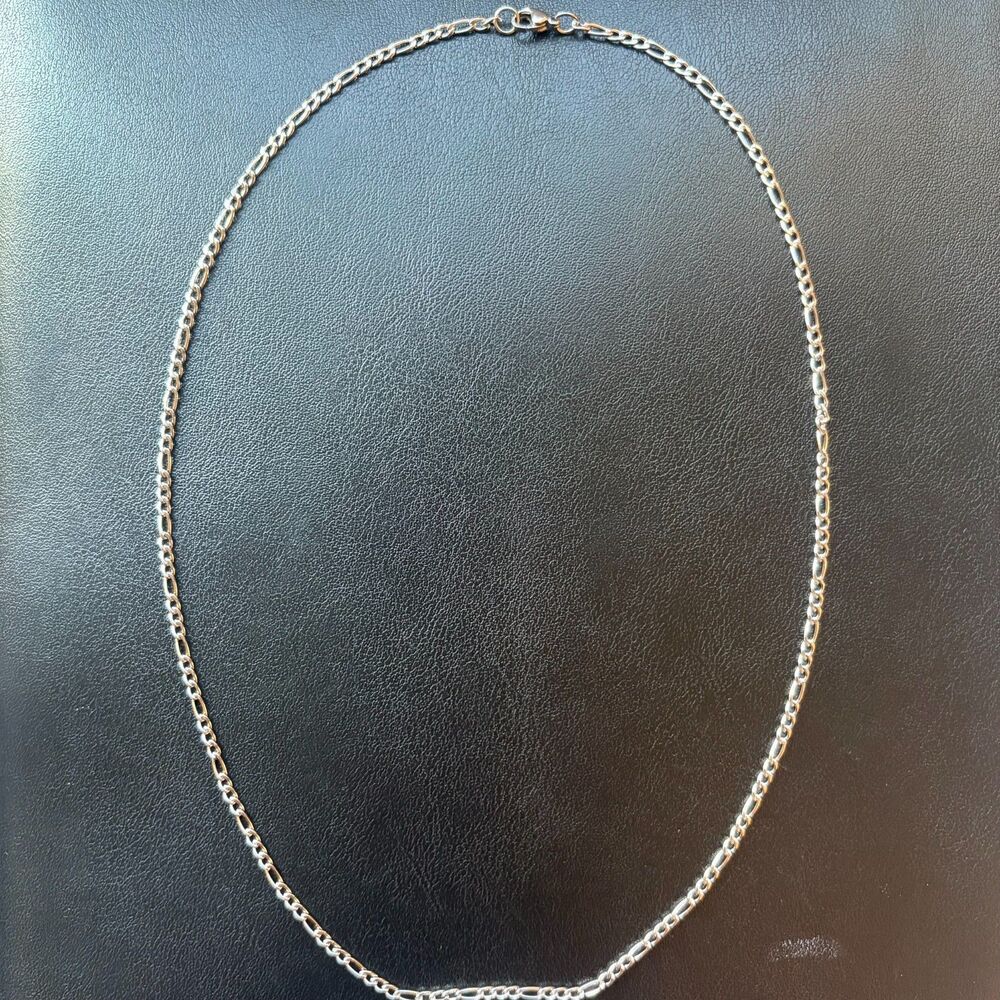 22" 3mm Figaro Chain Necklace Silver Stainless Steel Micro Minimalist Men Women